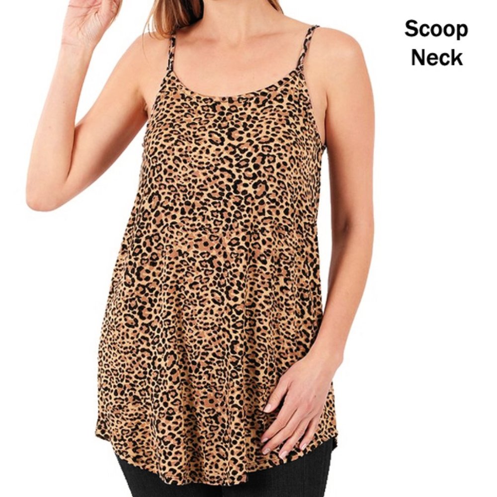 Leopard V Neck Scoop Reversible Long Tunic Cami - Picture 4 of 8
